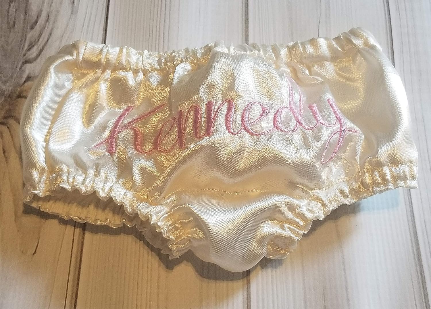 Ivory Satin Diaper Cover for Baby Girl – Personalized Bloomers – Sizes 0–24 Months – Smash Cake & Keepsake Outfit