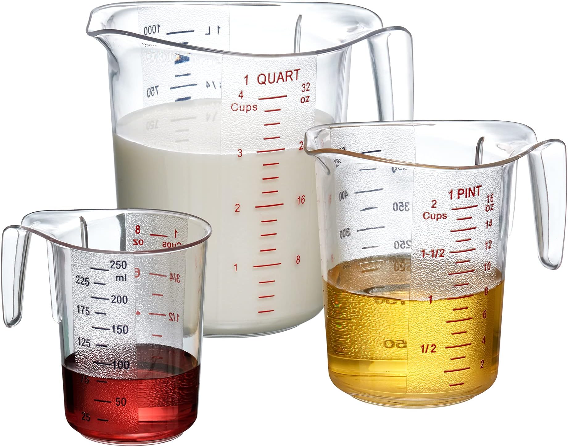 - Amazing Abby - Melissa - Plastic Measuring Cups (3-Piece Set), Food-Grade Measuring Jugs, 1/2/4-Cup Capacity, Unbreakable, Stackable, Dishwasher-Safe, Great for Oil, Vinegar, Flour, and More