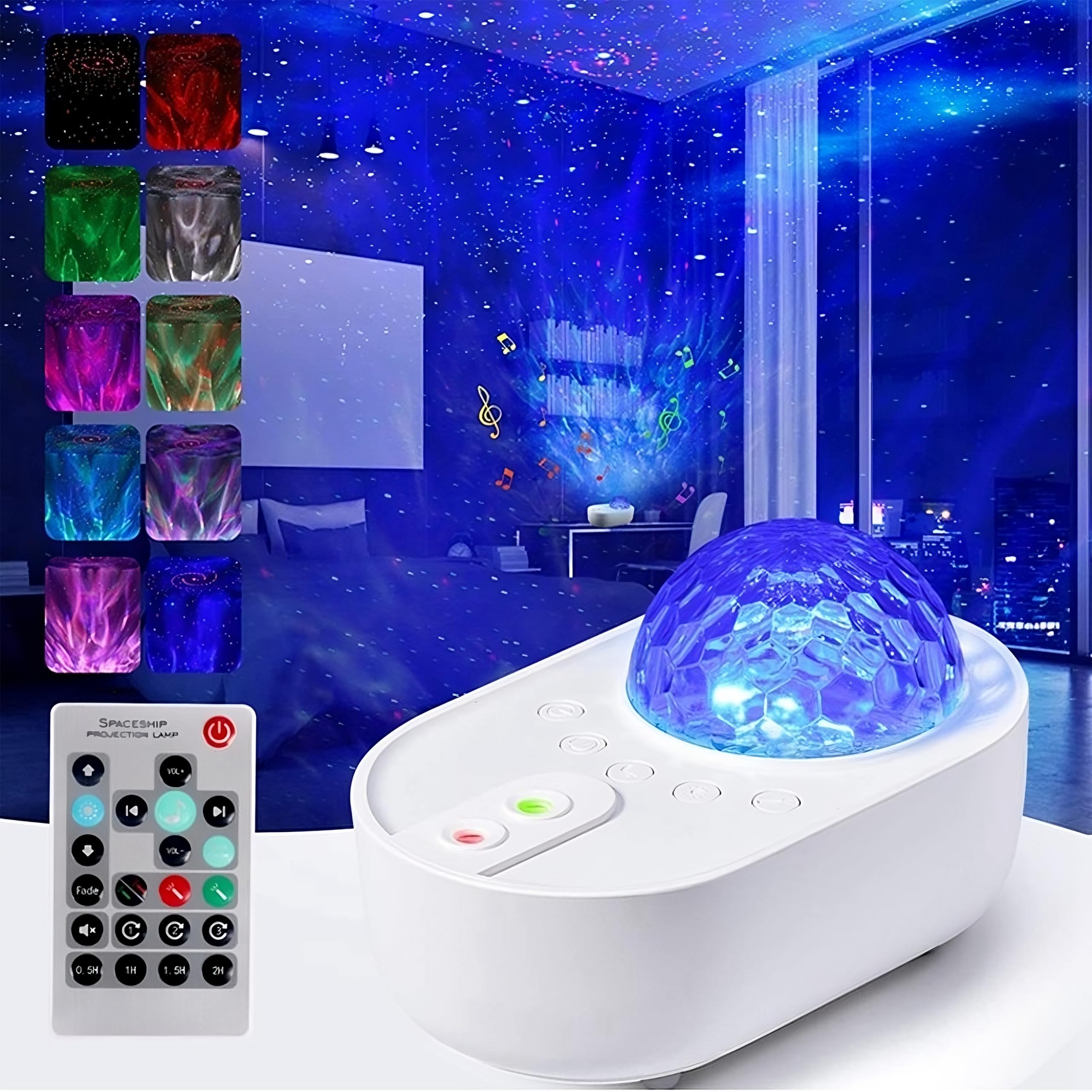 Retoo Proyector de cielo estrellado, luz nocturna con altavoz de música Bluetooth, proyector de luz de estrellas con mando a distancia, Galaxy Planetarium, lámpara de estrella para decoración
