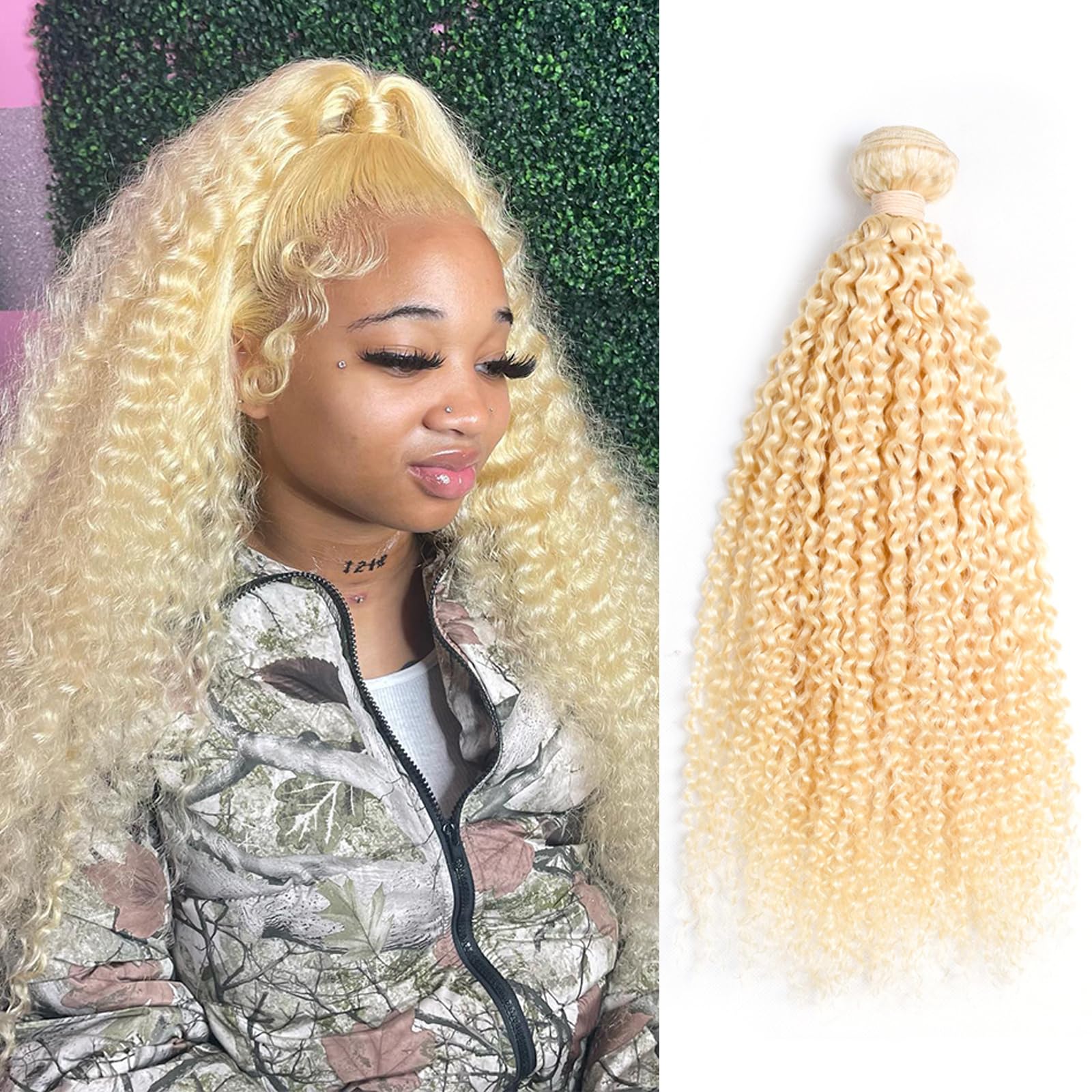 24” CURLY HONEY & 613 BLONDE  280 G 4 PEICE CLIPIN Honey Blonde Invisible Curly Clip-In Extensions by Curly Heaven™ main image 3
