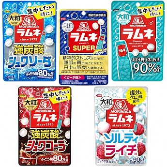 Assortment Licking Comparison Morinaga Large Grain Lambe, 4 Types Original, Shua Cola, Soda, Salty Lyche, Super Peach Flavor, Total 5 Bag Set