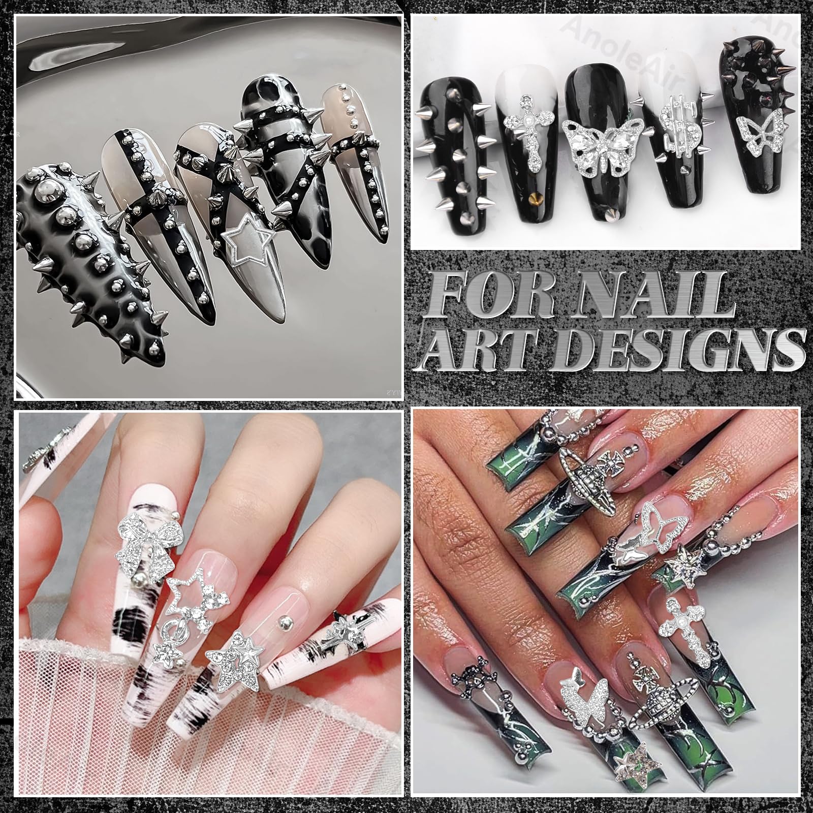 Ciondoli 3D in metallo dorato per unghie, perline dorate con retro piatto, rivetti e unghie, a forma di cuore, farfalla, stella, dollaro, in lega, per nail art in acrilico, design fai da te