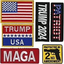 Trump 2024 MAGA Patriotic Patches | Tactical Hook and Loop 6pc. Set American Flag Military 2nd Amendment | Make America Great Again! - by Nixon Thread Co. (Hook and Loop)