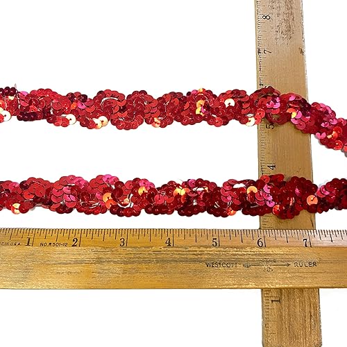 Miniatura 5 de Sequin Trim 1 pulgada de ancho no elástico para artes y manualidades, rollos de 10 yardas, rojo (BQ-301-22 RED)