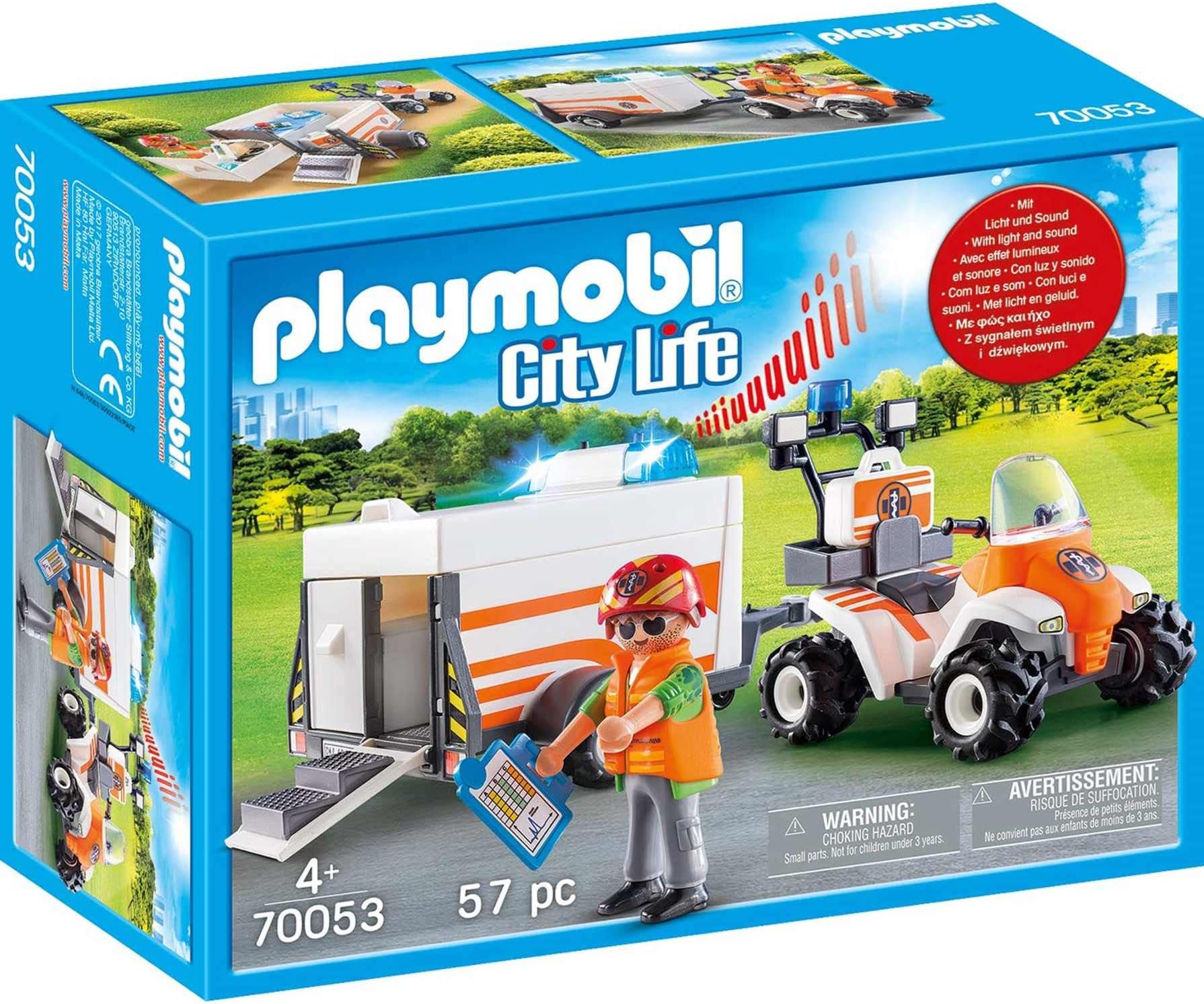 Playmobil70053 City Life Rescue Quad with Trailer, Fun Imaginative Role-Play, PlaySets Suitable for Children Ages 4+