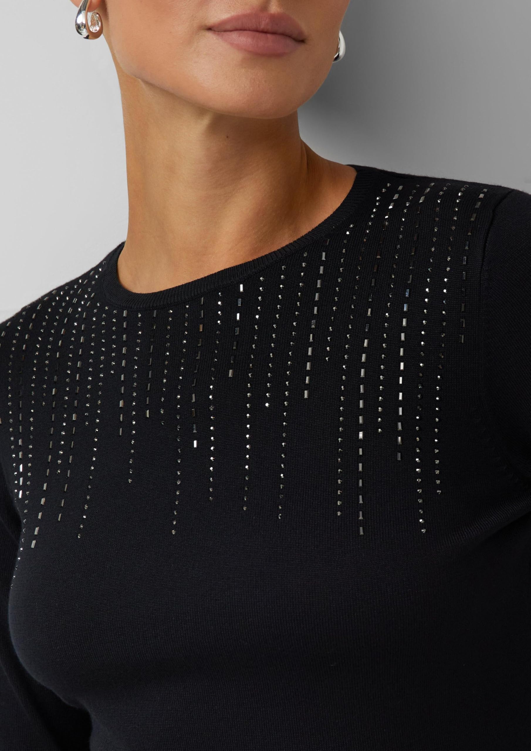 s.Oliver Feinstrick-Pullover im Slim Fit mit Schmucksteinen