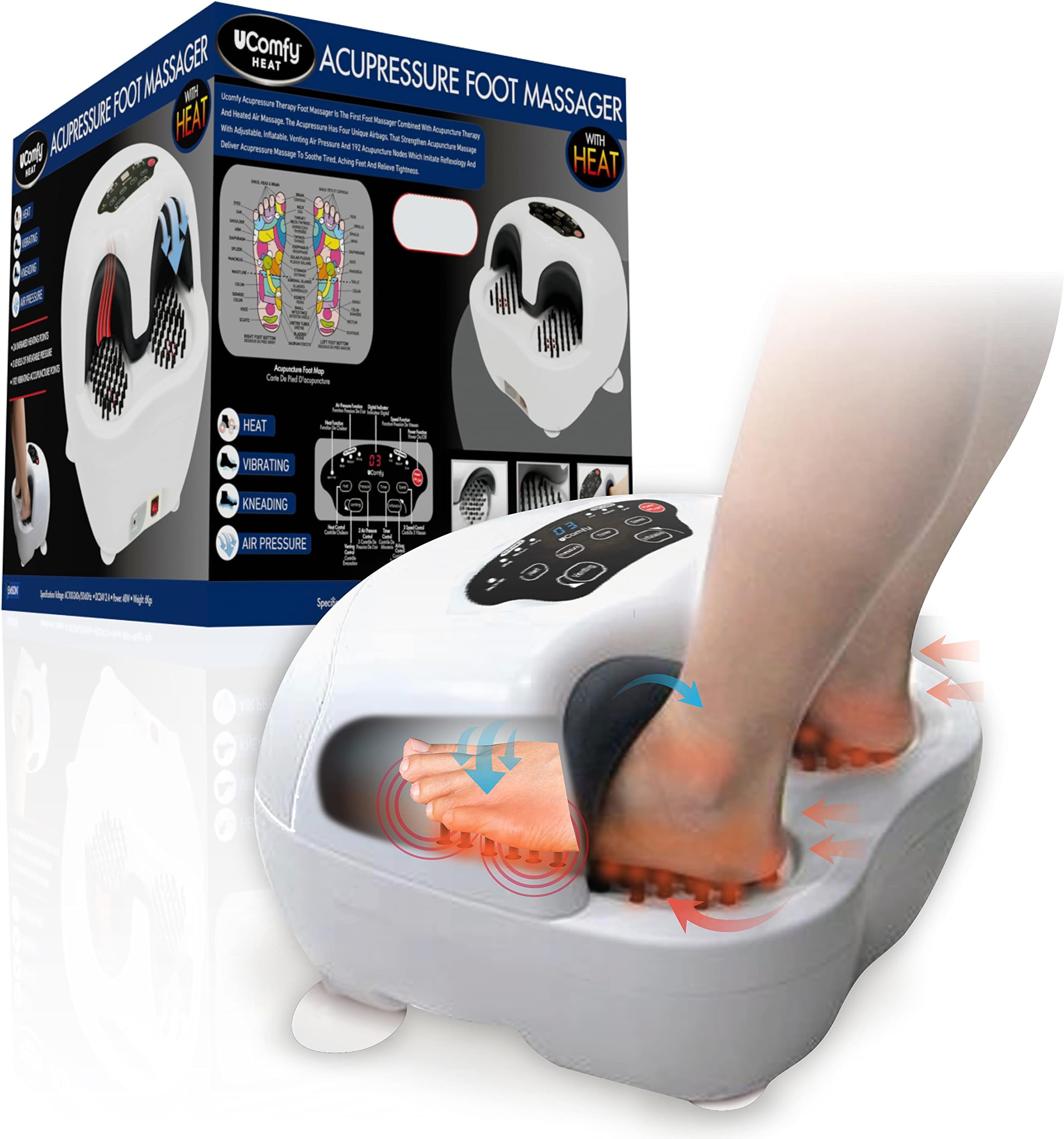 uComfy Acupressure Heated Foot Massager – for Lasting Foot Pain Relief, Electric Foot Massager for Plantar Fasciitis, Acupressure Technology Air Pressure Control, Timer, Ergonomic Design AS SEEN ON TV