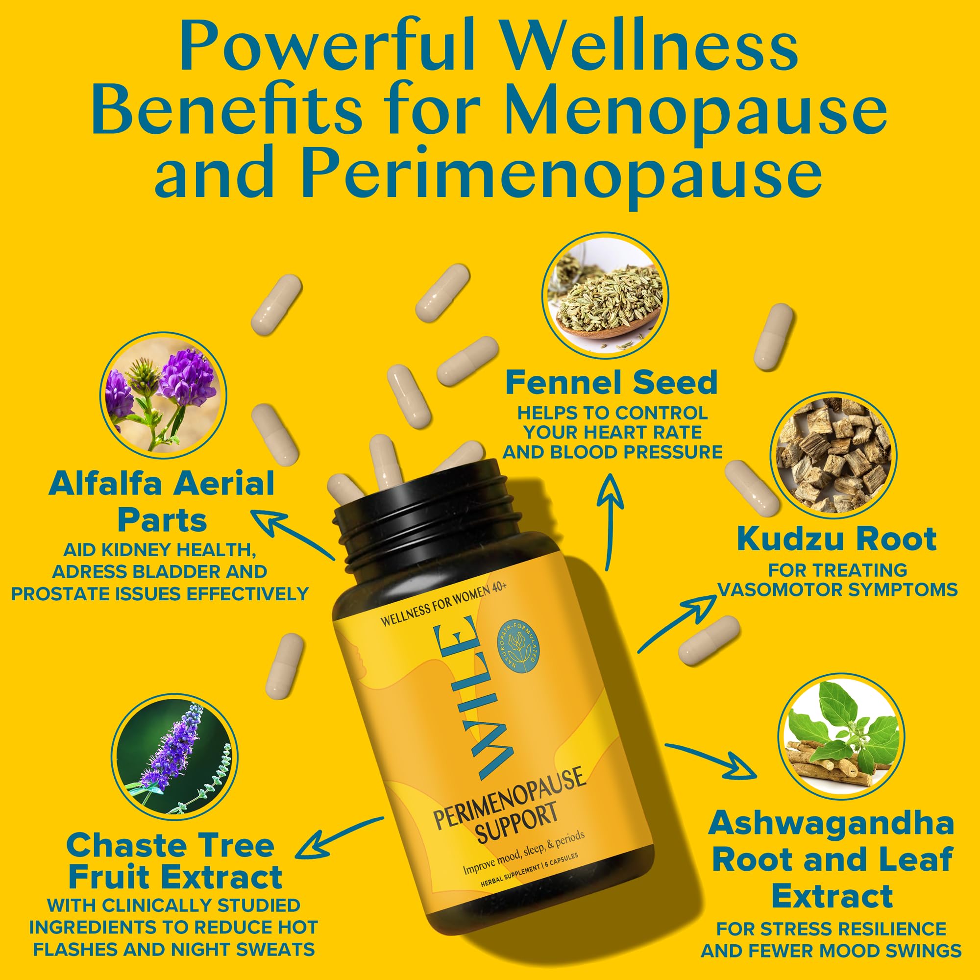 Menopause and Perimenopause Supplements for Women with Ashwagandha - Menopausal Symptoms Relief for Stress, Hot Flashes, Night Sweats - Healthy Sleep & Hormone Balance Support, Vegan, 30 Servings — Amazon image 2