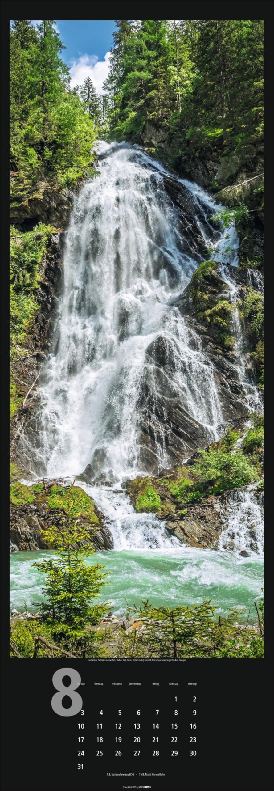 Wasserfälle Kalender 2026: XXL Hochformat mit spektakulären Wasserfällen, fotografiert von international ausgezeichneten Fotografen. Länglicher Kalender mit traumhaften Naturfotos. 34x98 cm Hochformat