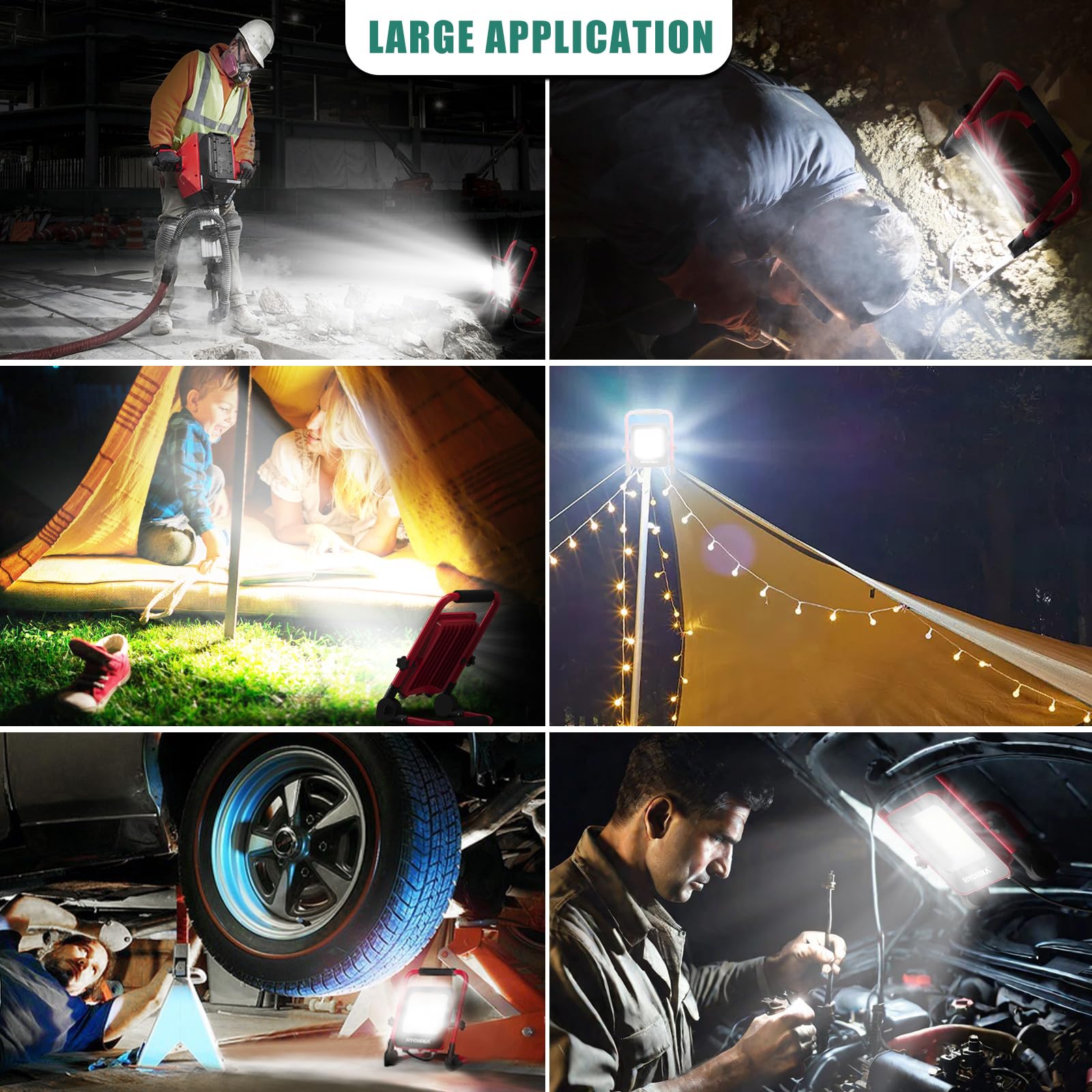 HYCHIKA Projecteur Chantier LED 50 W 5500 lm, 6500 K Lampe de Travail IP65 | Câble de 3 m avec fiche pour une flexibilité maximale. Éclairage LED portable pour ateliers, chantiers et garages