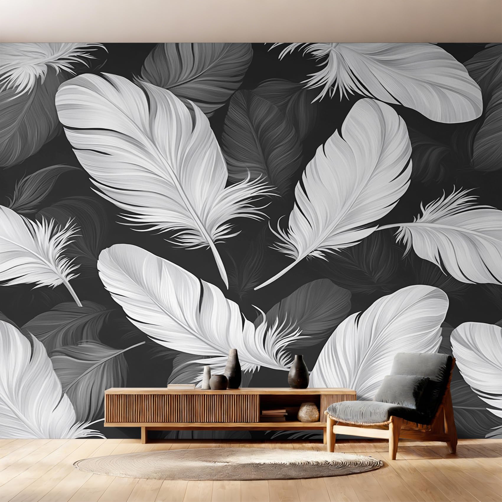 Papier peint intissé plume blanc : fresque murale haut de gamme pour chambre