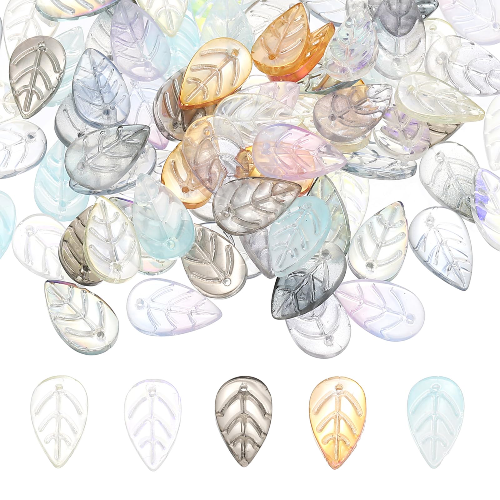 PATIKIL Leaf Beads, 100Pcs Crystal Colorful Leaf Beads Translucent Czech Glass Beads Spacer Bead for DIY Jewelry Making Bracelets Necklace