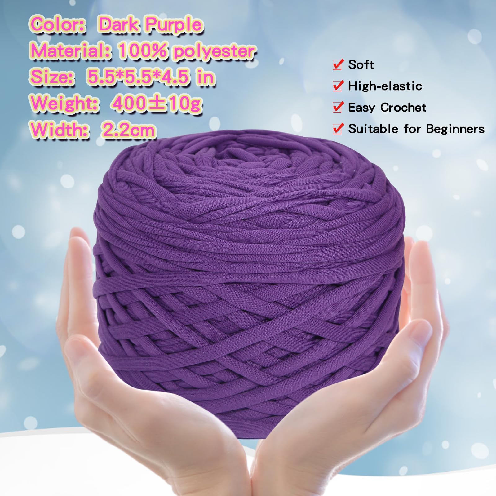 400g T-Shirt Elastic Fabric Crochet Cloth Yarn for DIY Knitting 120m Spaghetti Thick Knitting Yarn for Hand DIY Bag Basket Cushion Crocheting Projects,Home Decor(Dark Purple) - Image 2