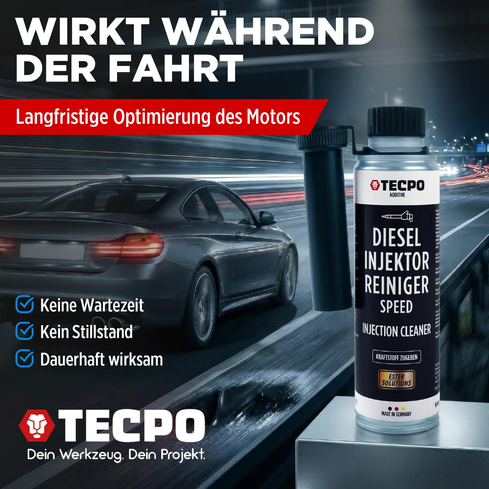 TECPO Diesel Injektor Reiniger, 12x 300ml Additiv -Einspritzdüsen Additiv mit Ester Solution Direct Injection Speed Cleaner