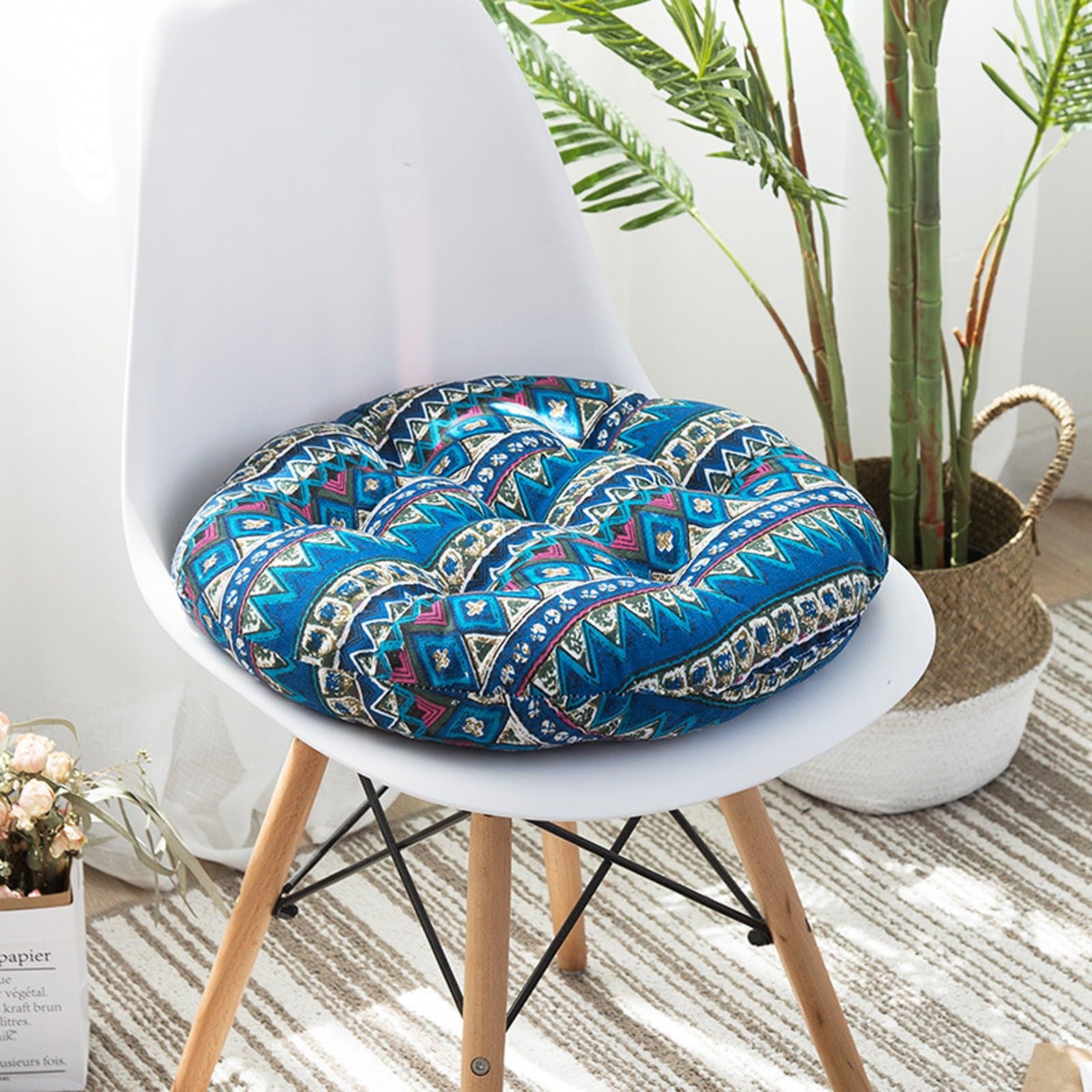 Boracy Round Cushion, Soft Garden Kitchen Dining Chair Pads, Many Styles Indoor Outdoor Decor Seat Cushions(Bohemian-blue,45x45cm)