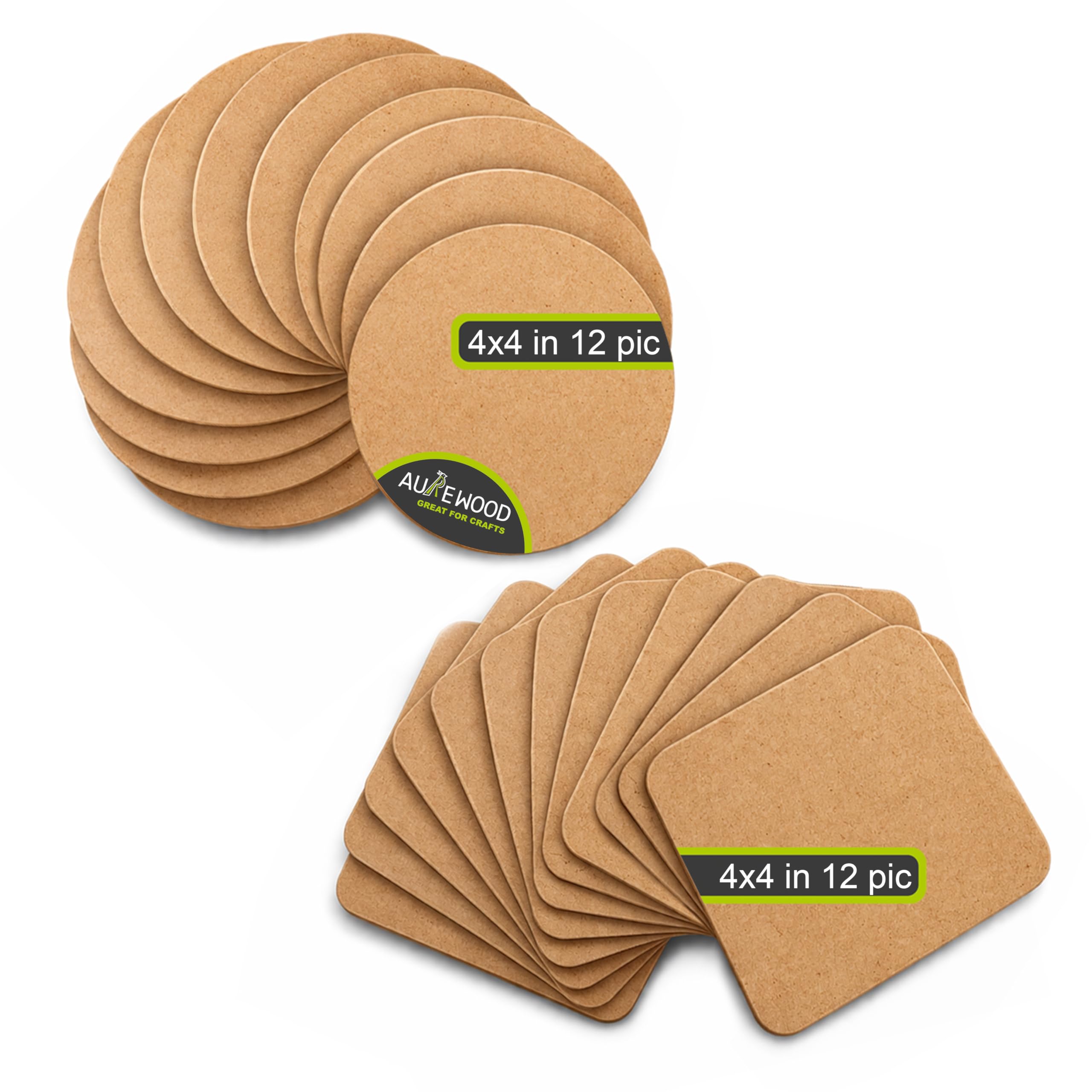 MDF Circle & Square Boards 4x4 Inch (10 cm), 3mm Thickness – Pack of 24 (12 Round + 12 Square) for DIY Craft, Painting, Engraving & Home Decor-image-28