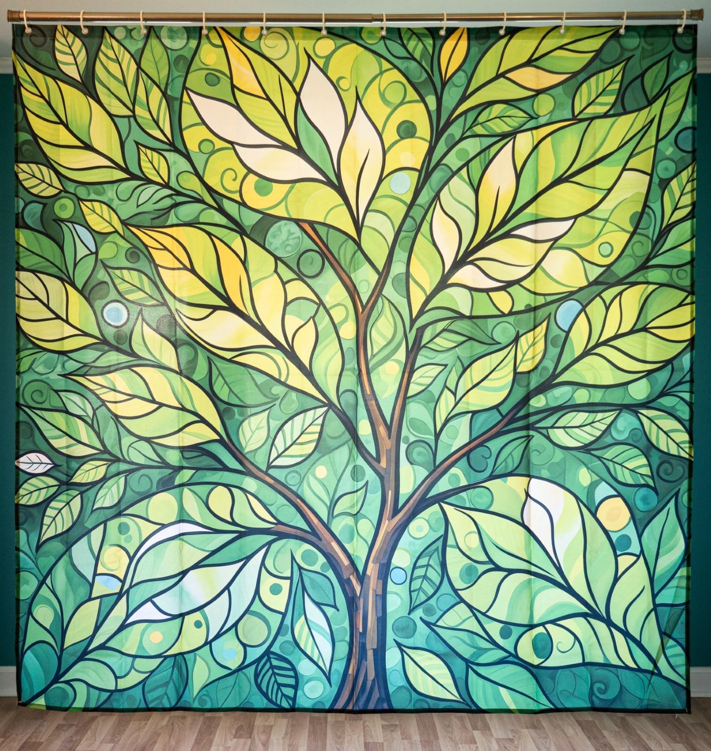 Gorgeous Abstract Green Tree Forest Shower Curtain, Beautiful Artistic Dark Floral Greenery, Unique Outdoor Botanical Theme, 120 GSM Waterproof Polyester Fabric, (72" x 72")