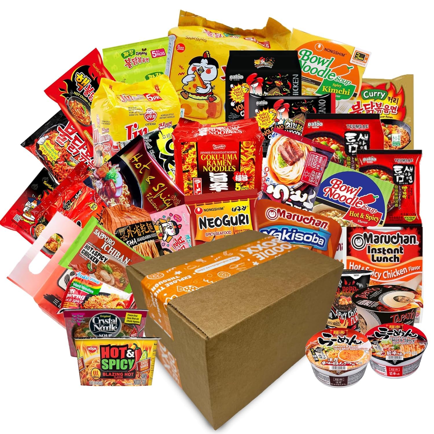 FOODIE BOXX Asian Instant Ramen Noodles Variety Pack with Cookies & Chopsticks (Too Hot & Spicy)