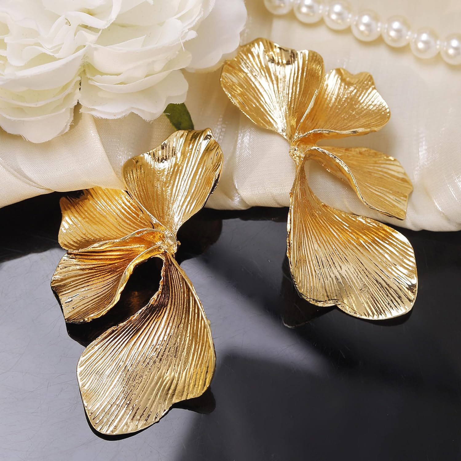 Statement Earrings for Women Gold Flower Petal Leaf Earrings Trendy Stud Earring Jewelry for Women - Image 3