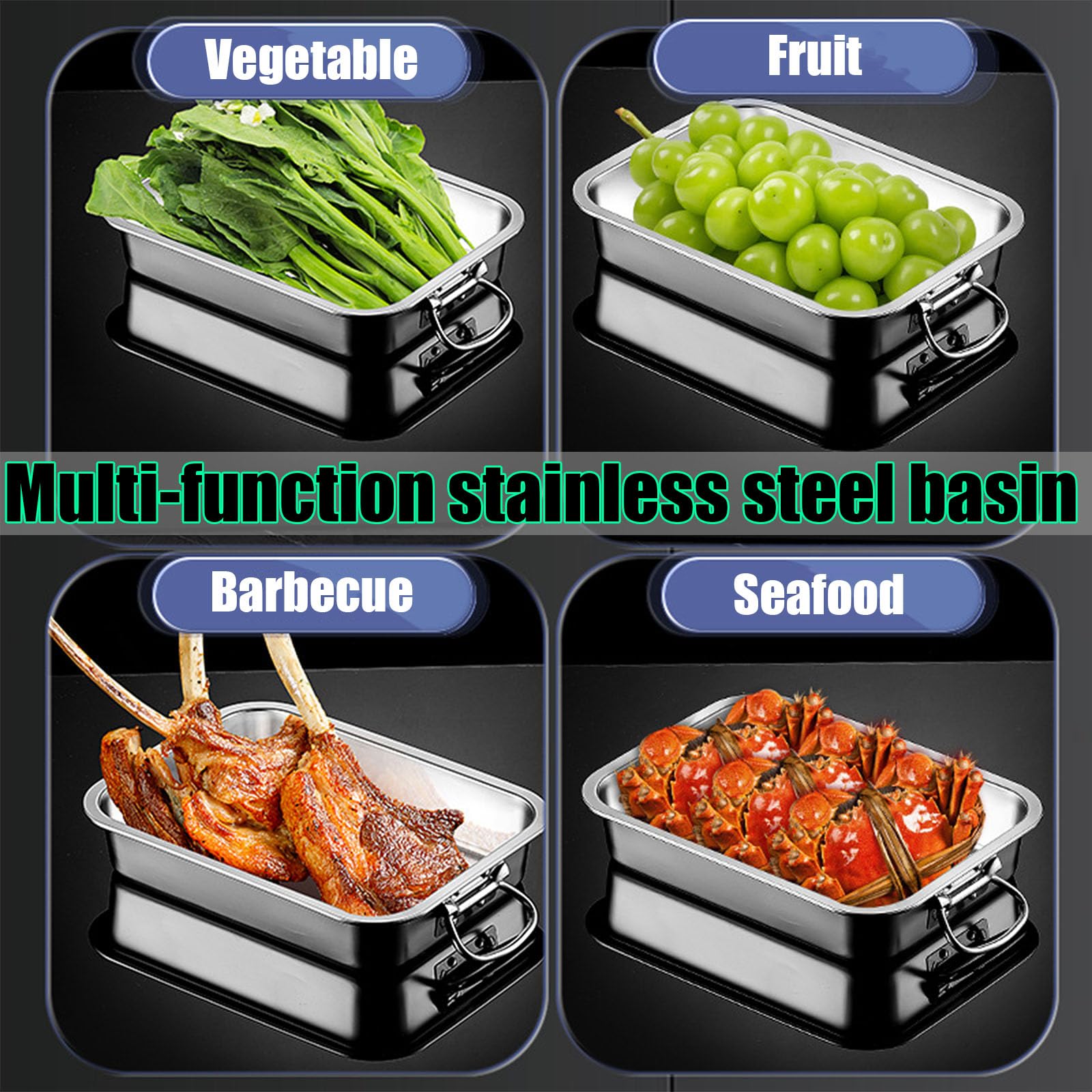 Buffet Scaldavivande Vaschette per Alimenti,Bacinella Gastronorm con Maniglia,Contenitore Gastronorm in Acciaio Inox,50 * 35cm,7cm