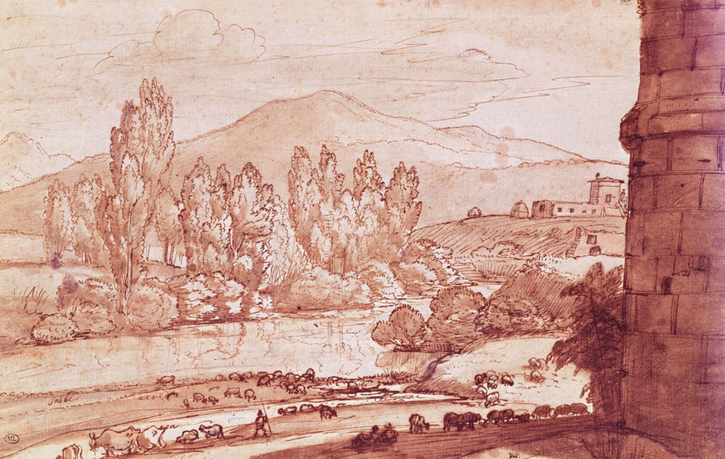 Posteriik No Frame Famous Animal Posters Vintage Picture Landscape With A River A Herd And A Herdsman By Claude Lorrain Modern Wall Decor For Home Decor 60X90cm