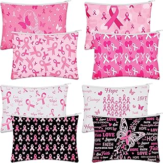 20 Pcs Breast Cancer Awareness Cosmetic Bags Pink Ribbon Makeup Bag 7.87 x 4.92 In Pink Breast Cancer Awareness Cosmetic Pouch Bulk for Women Nurse Breast Cancer Survivor Party Gift