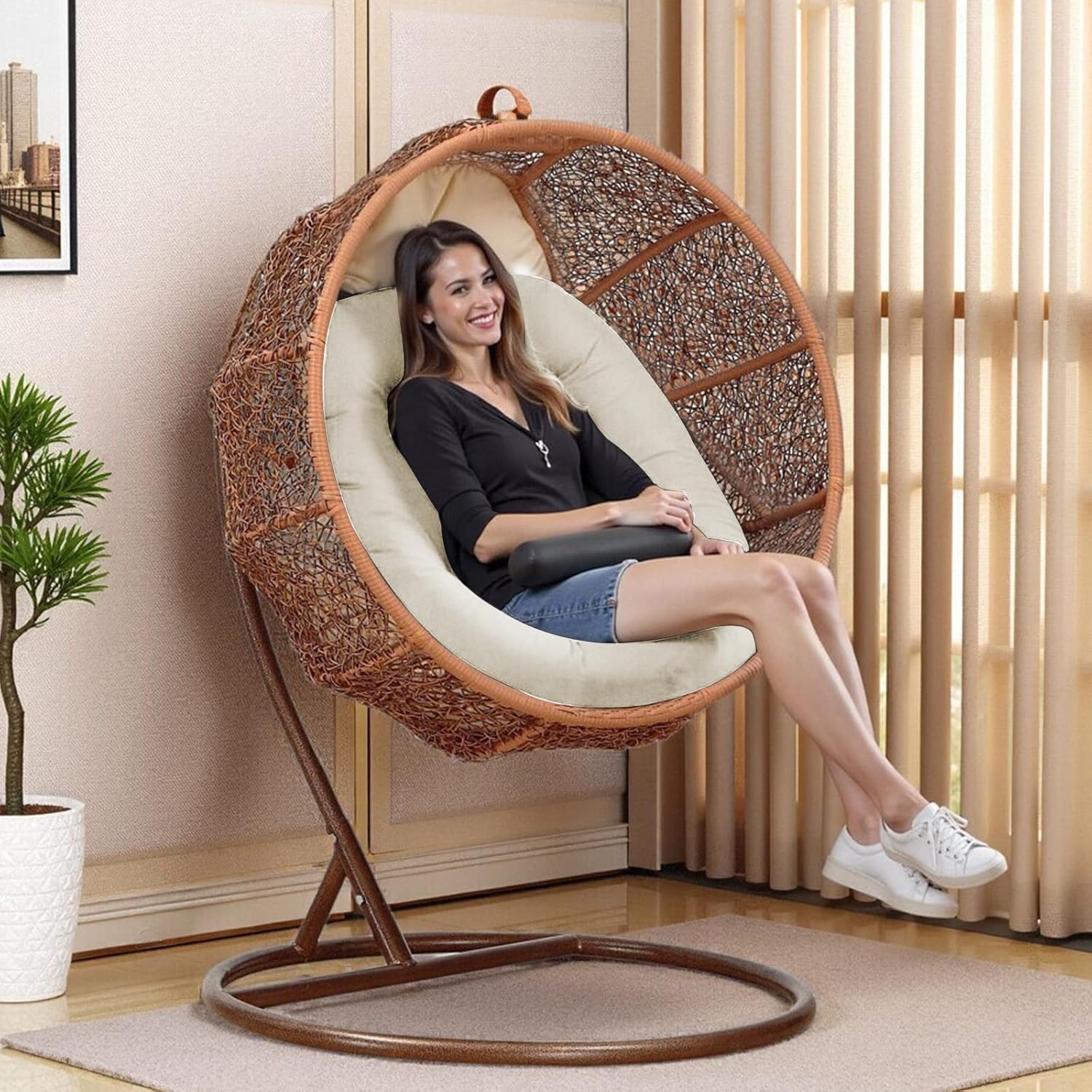 Egg Chair Cushions for Outdoor Furniture, Waterproof Egg Chair Cushion Replacement for Hanging Chairs, U-Shape Swing Chair Cuhsion 32x43 Inches (Cream)