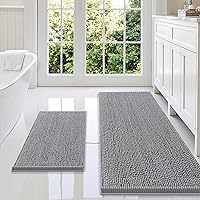 Vista 29 de Smiry - Juego de alfombras de baño de 2 piezas, suaves, absorbentes, de felpilla, lavables a máquina, antideslizantes, para bañera, ducha y piso Gris