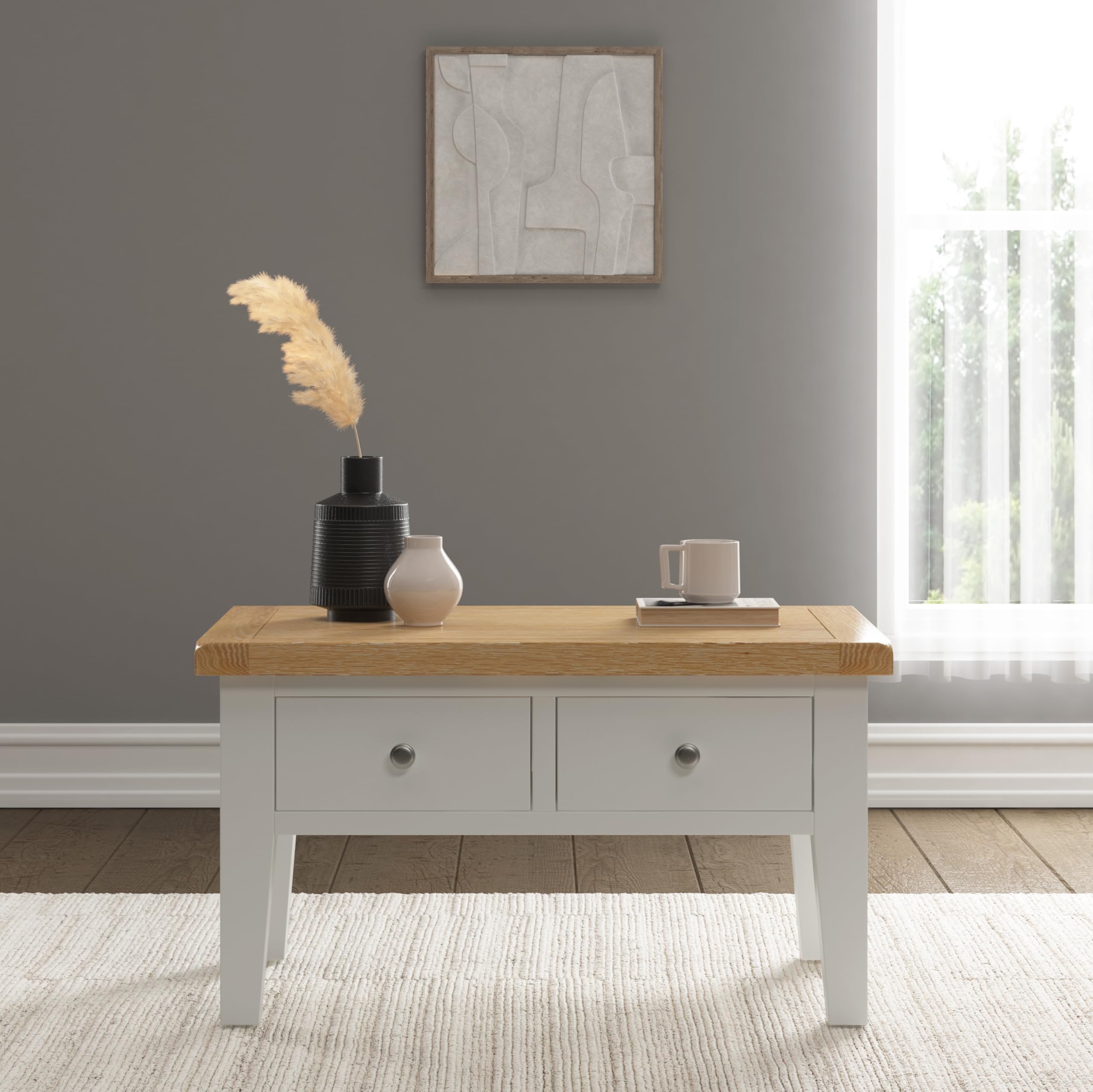 Seconique Windsor 2 Drawer Coffee Table in Ivory/Oak