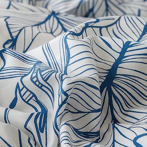 Miniatura 3 de SUSYBAO Juego de funda de edredón botánica hawaiana, tamaño King, 100% algodón, color azul, tropical, juego de 3 piezas, 1 funda de edredón con