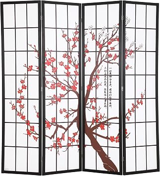Room Divider 6ft Folding Privacy Divider 4 Panels Oriental Shoji Screen Wall Divider Wood Divider Portable Freestanding Partition Screen, White