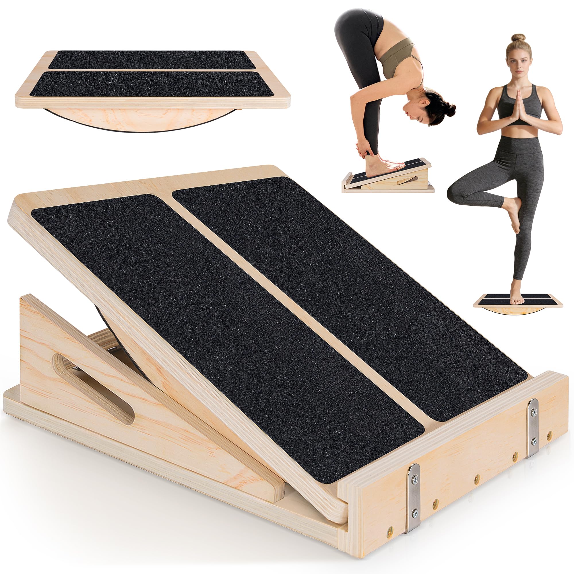 FREEAMG 2 in 1 Wooden Slant Board, Adjustable Non-Slip Calf Stretch Board