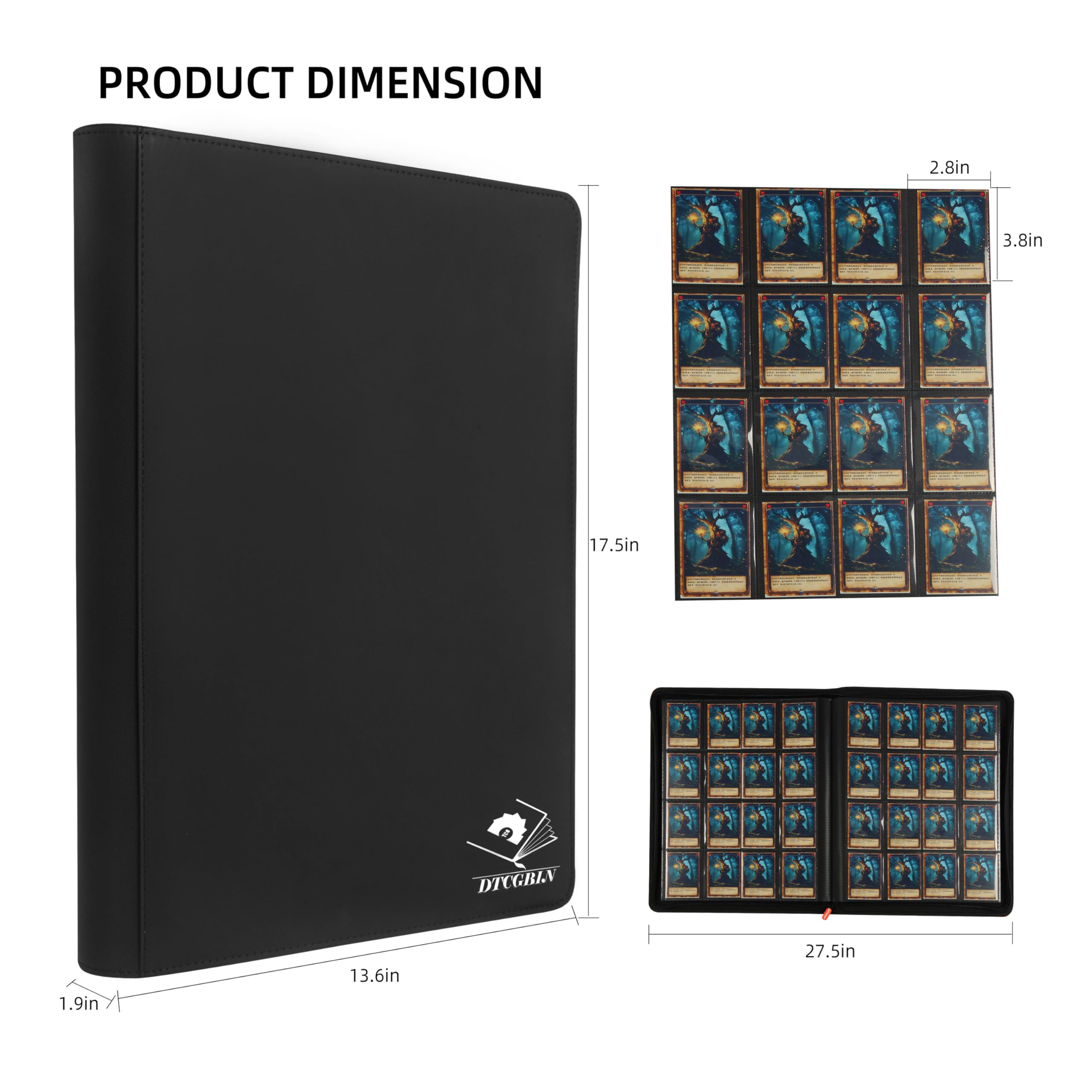 Amazon.com: Premium Trading Card Binder for PKM TCG MTG Cards,Holds 1000+  Cards,16 -Pocket Ringless Side Loading Binder with Zipper Trading Card  Album Folder for TCG