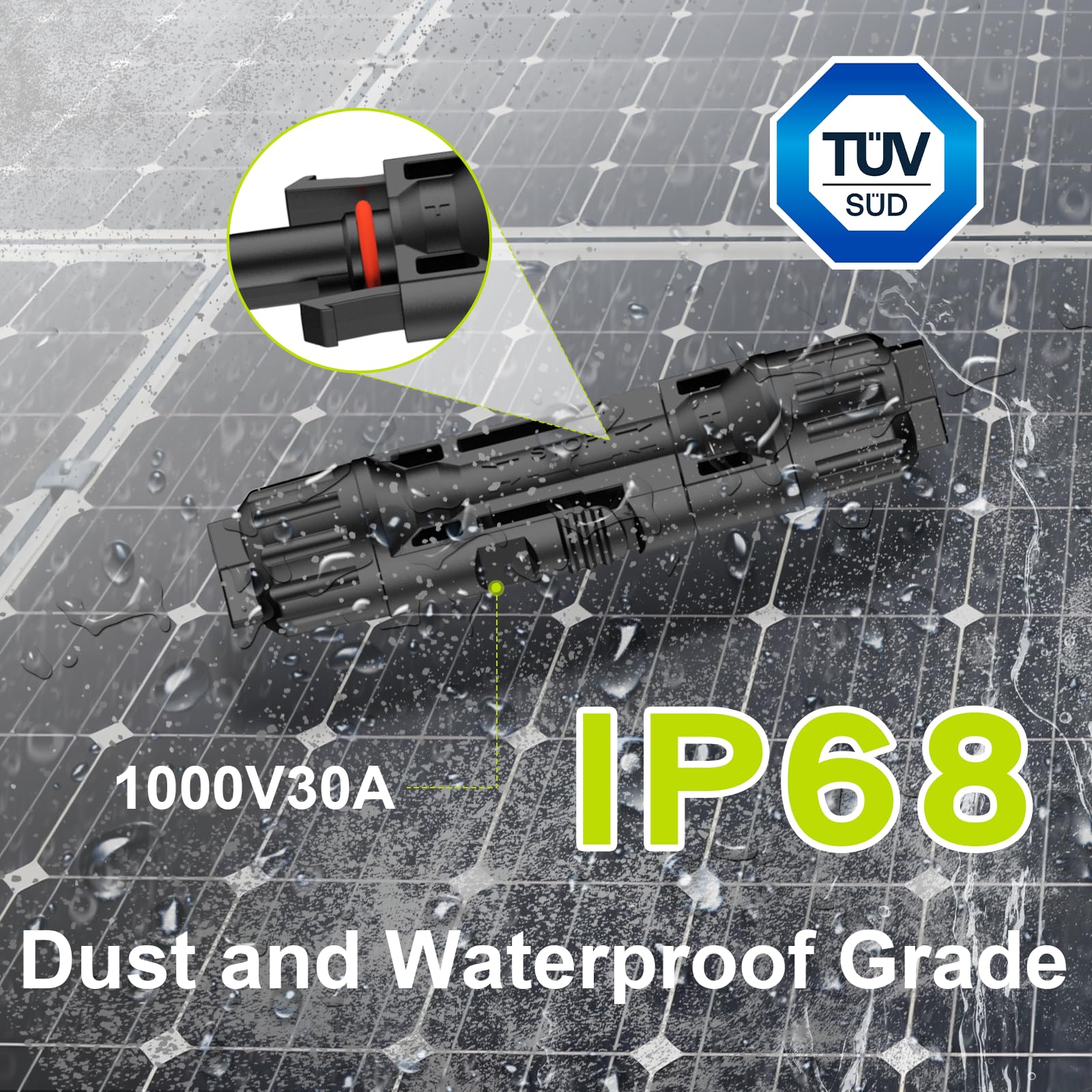 20 par złączy solarnych, 40 szt. złącza kabli do paneli słonecznych, adapter męski/żeński, IP68, 1000 V, 30 A, 10AWG, 12AWG, 14AWG, wodoodporne, pyłoszczelne złącze z 2 kluczami (20 par złączy