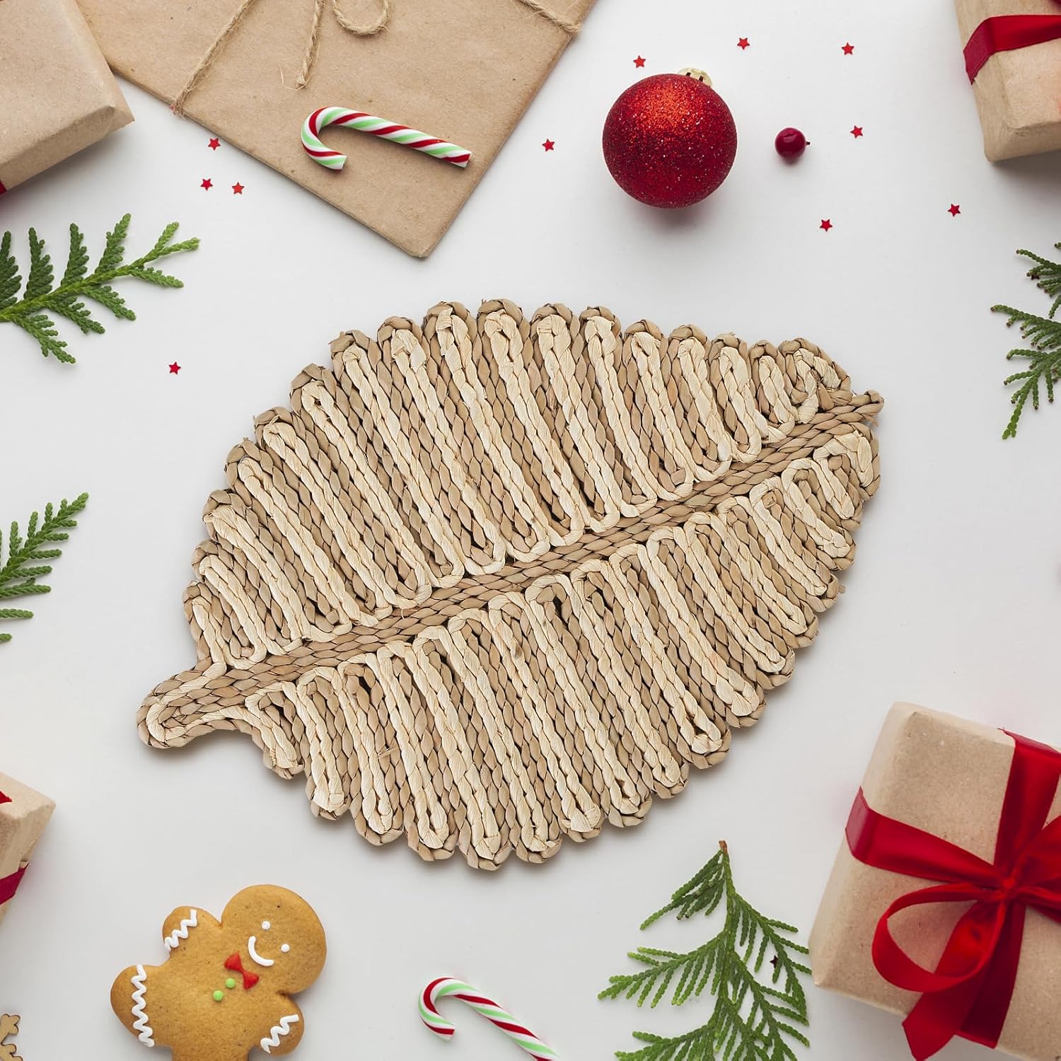 Placemats Set of 6,Natural Leaf-Shaped Charger Plates Handcrafted Fall Placemats for Dining Table Décor