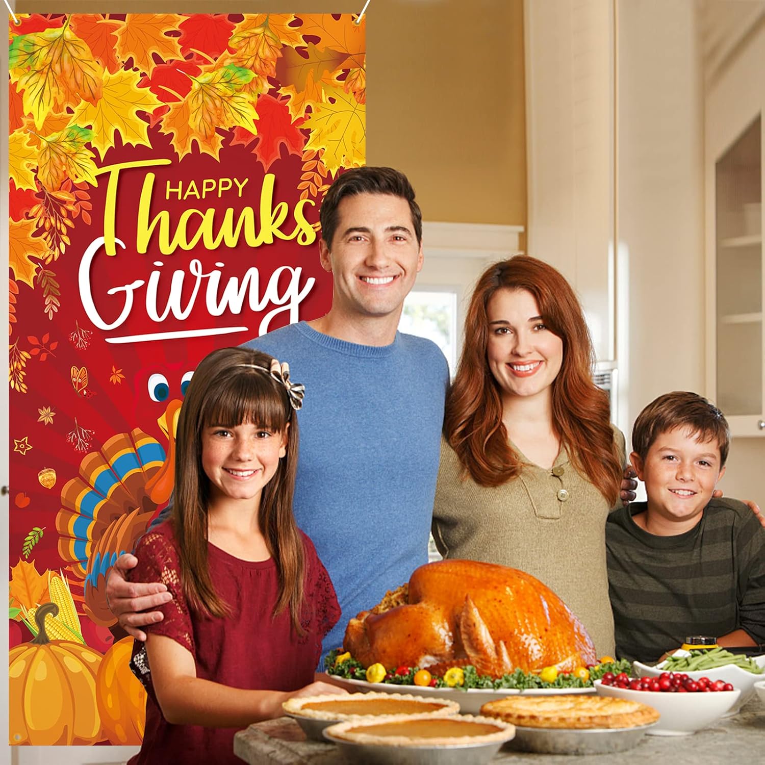 Happy Thanksgiving Door Banner, Thanksgiving Fall Door Cover Decorations Hanging Pumpkin Turkey Maple Leaf Sign Backdrop Banner for Thanks Giving Autumn Party Front Door Outdoor Indoor Decor Supplies - Image 5