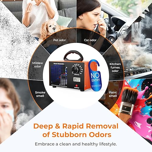 Miniatura 3 de Generador de ozono de 160,000 mg/H con pantalla de temperatura/humedad, temporizador de 120 minutos, purificador de aire ionizador O3 para espacios