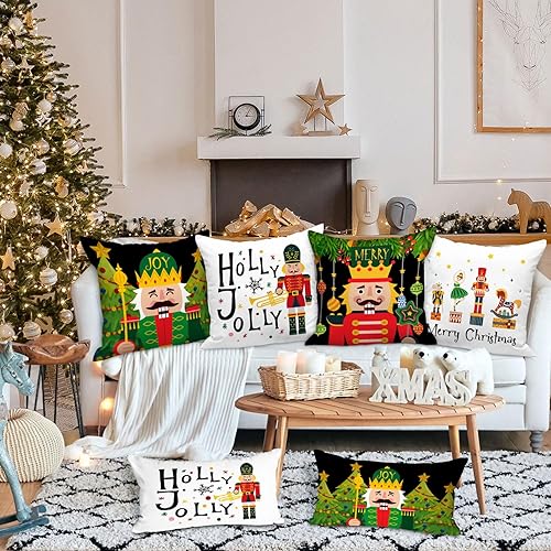 Miniatura 3 de Lanpn Juego de 4 fundas de almohada de Navidad de 12 x 12 pulgadas, cascanueces verdes, fundas de cojín decorativas de 12 x 12 pulgadas, para