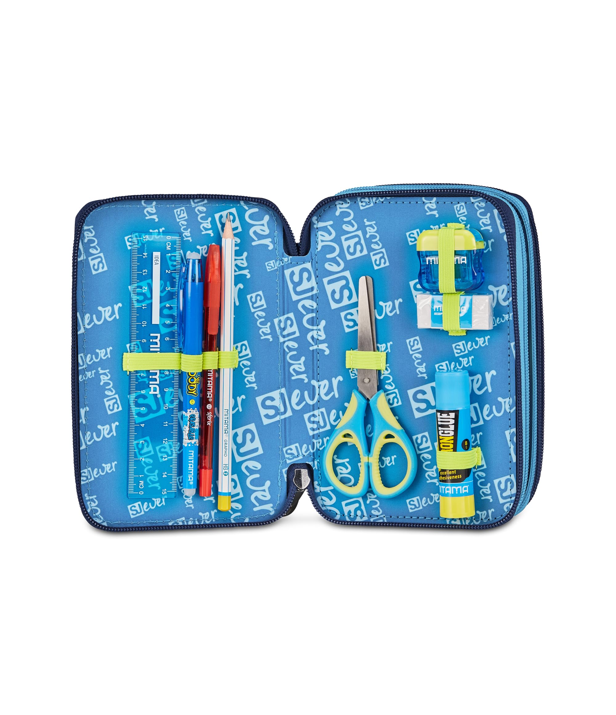 SJ GANG STYLE JAM GANG Schulmäppchen mit 3 Reißverschlüssen, Blau, Federmäppchen, Dreifachfach mit Stiften, Bleistiften, Farben, Zubehör Rucksack, Grundschulen, Kinder, blau, Modern