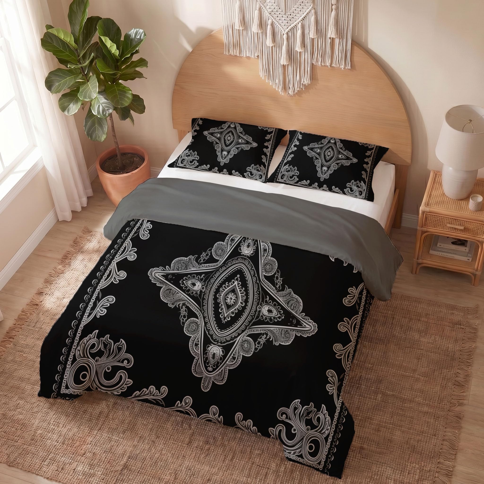 Housse de couette 240x260 microfibre imprimé ethnique 3 pièces