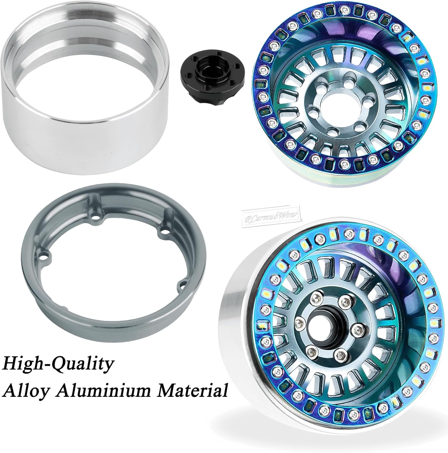 1.9" Beadlock rc Wheels and Tires for 1/10 RC Crawler TRX4 TRX6 SCX10 90046 AXI03007 VS4-10 Gen8 MST CFX D90,Aluminium 1.9 Beadlock Wheel 1.9 RC Tire,4pcs,Titanium Rainbow