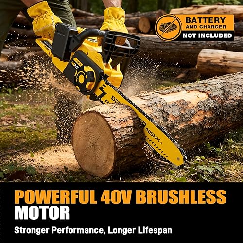 Miniatura 4 de DDKUN Motosierra sin escobillas inalámbrica de 16 pulgadas, sierra de cadena de 40V (2 x 20V MAX) con batería compatible con DeWal, ideal para corte