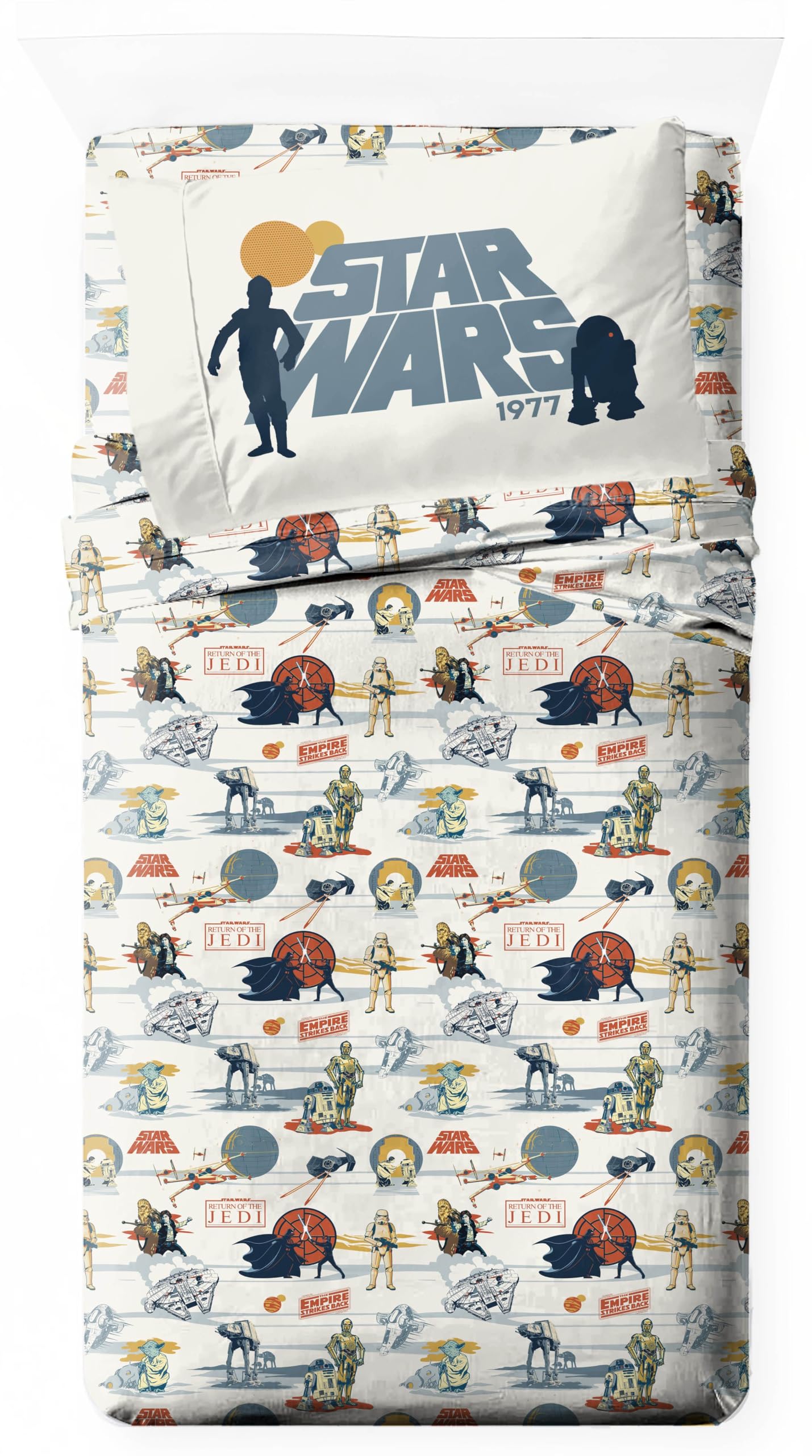 Jay Franco Kids Sheet Set Includes Sheets and Pillow Cover - 100% Microfiber Bedding and Room Decor, Beige - Star Wars, 3 Piece Twin