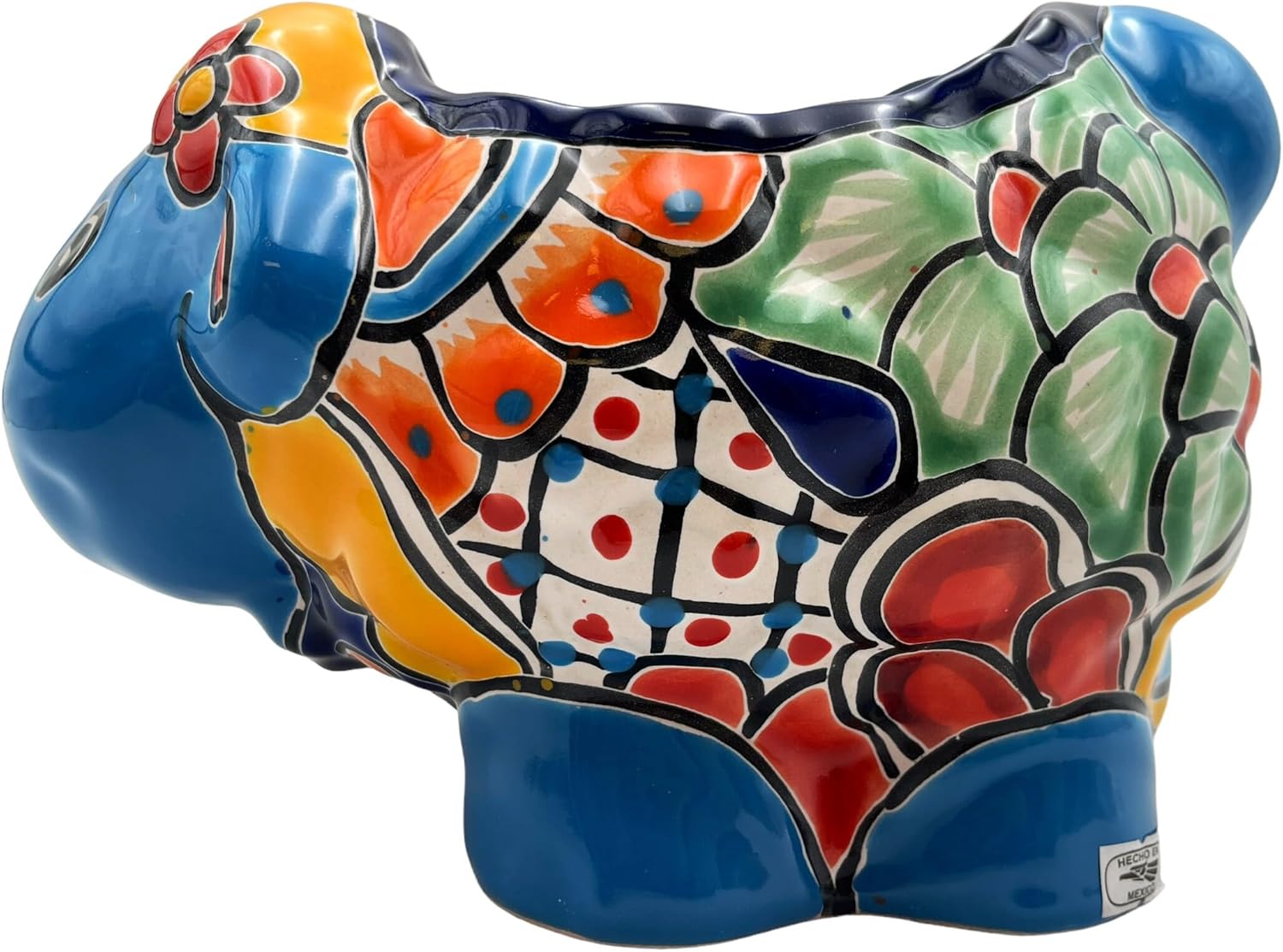 Talavera Sheep Planter Cute Animal Pot Mexican Pottery Outdoor Home Decor Indoor Handmade Hand Painted Multicolor 9.5" (Turquoise)