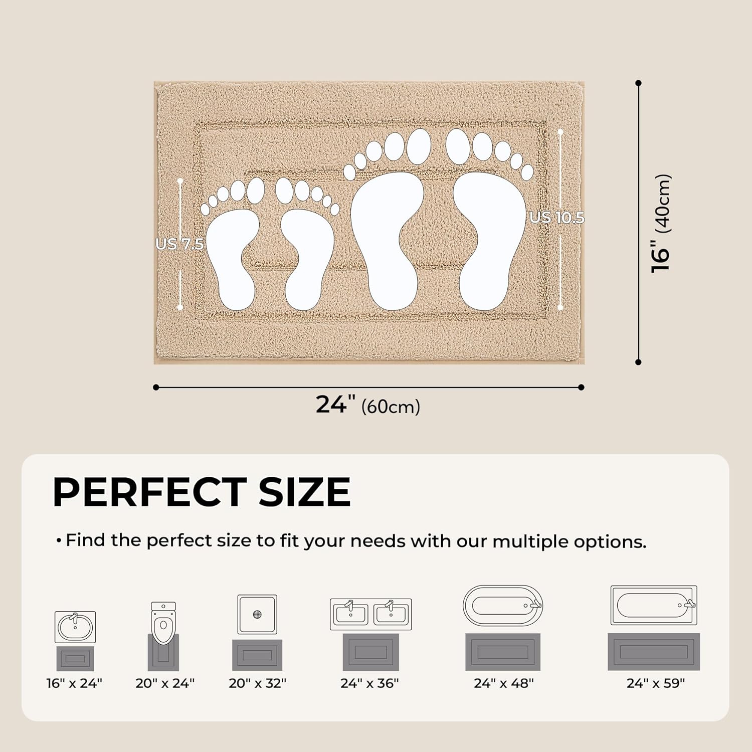 GRANNY SAYS Bathroom Rugs Non Slip, 16" x 24", Bath Rugs for Bathroom Washable, Bath Mats for Bath Floor, Microfiber Bath Mat for Tub, Absorbent Bath Rugs for Bath, Khaki - Image 2