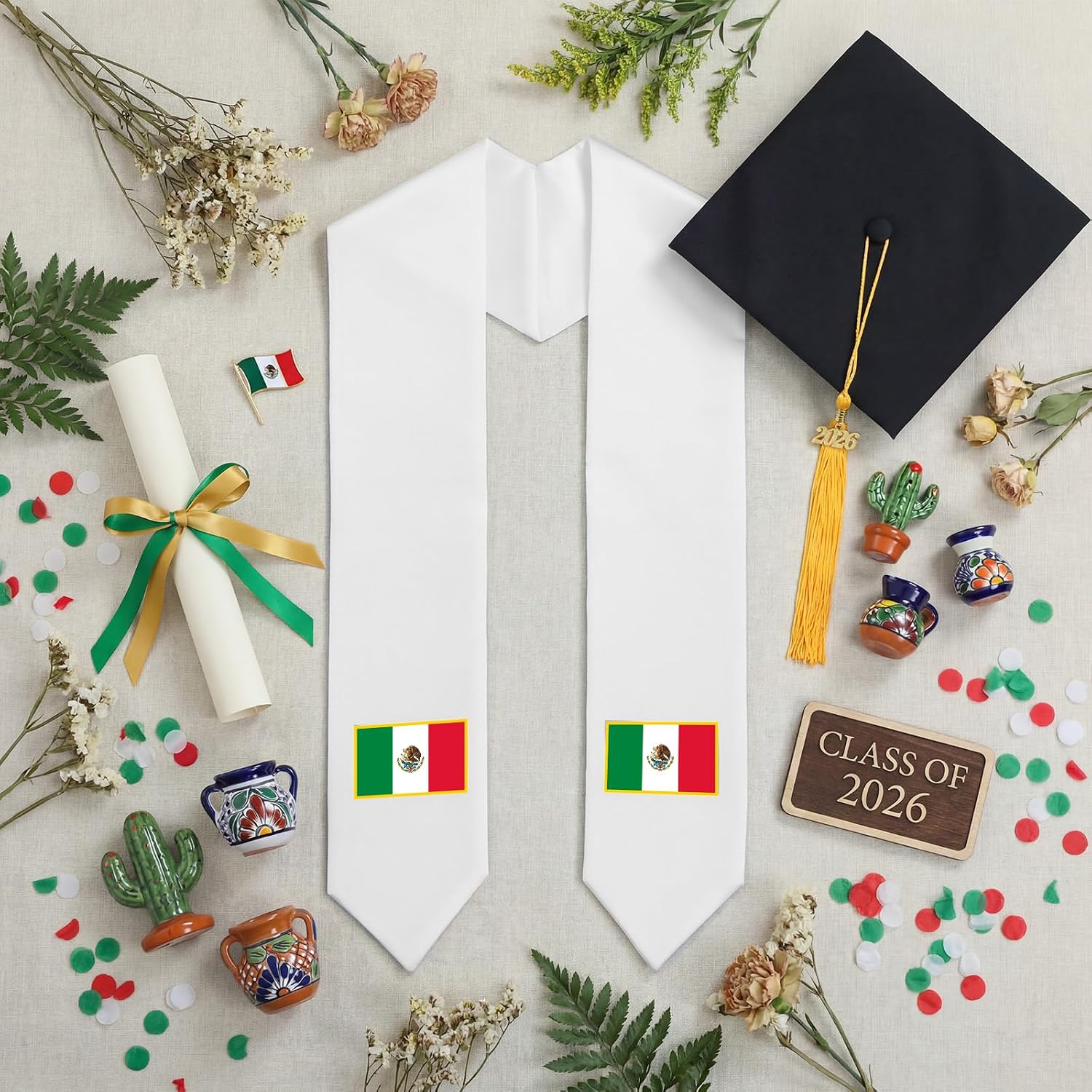 Sasylvia Mexican Graduation Stole Sash Country Flag Grad Stole for International Students