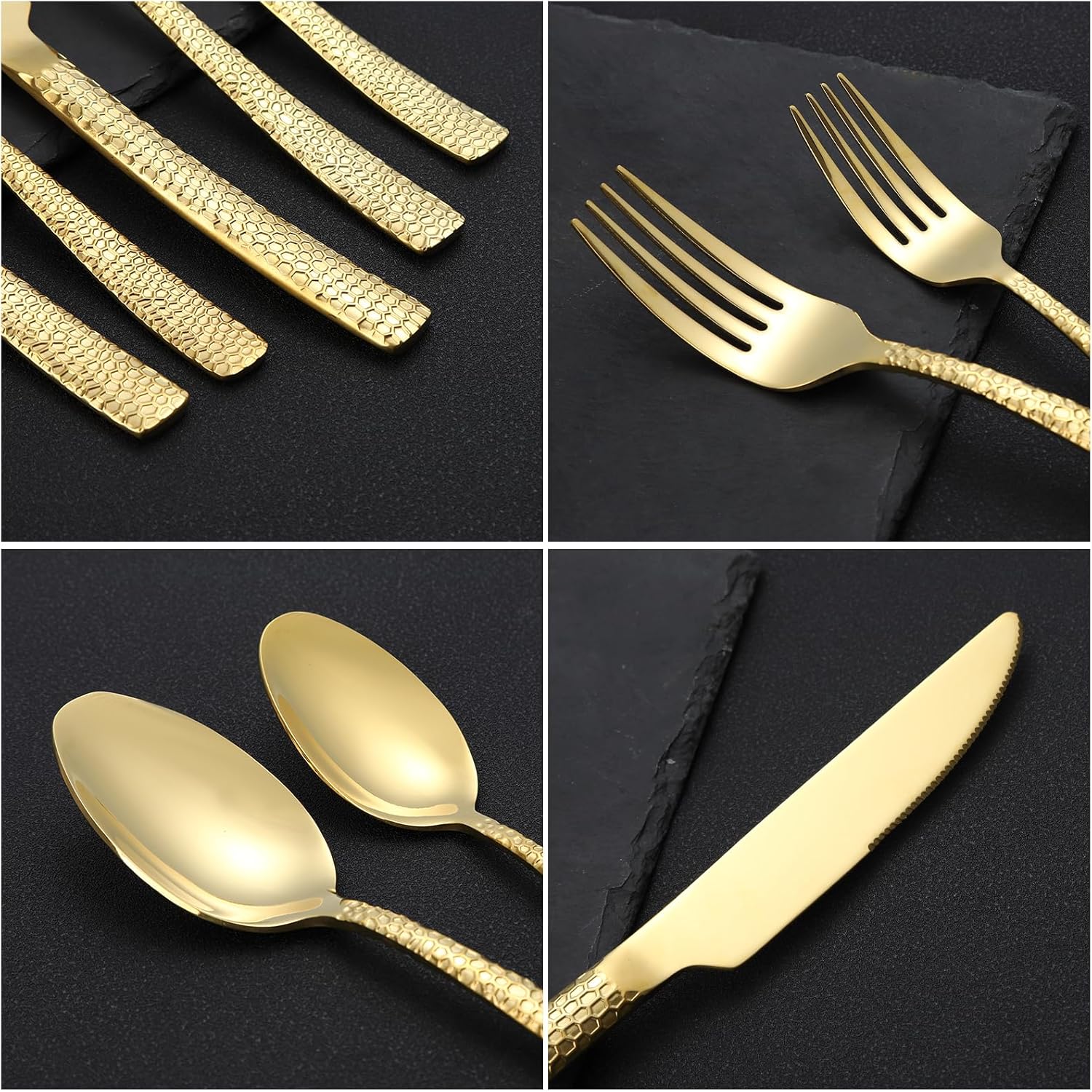 20-Piece Gold Heavy Duty 18/10 Stainless Steel Flatware Set, 4 Place Setting Including Knife, Fork, Spoon, Dishwasher Safe