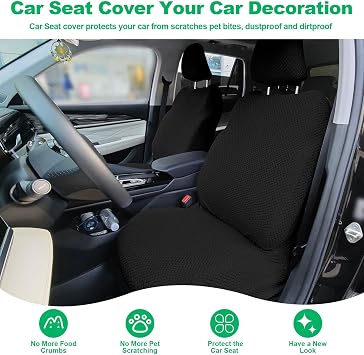 ele ELEOPTION 2 Sets Car Front Seat Covers with Storage Pocket Breathable Universal Automotive Seat Cushion Carseat Covers Protector for Truck, Van and SUV Black