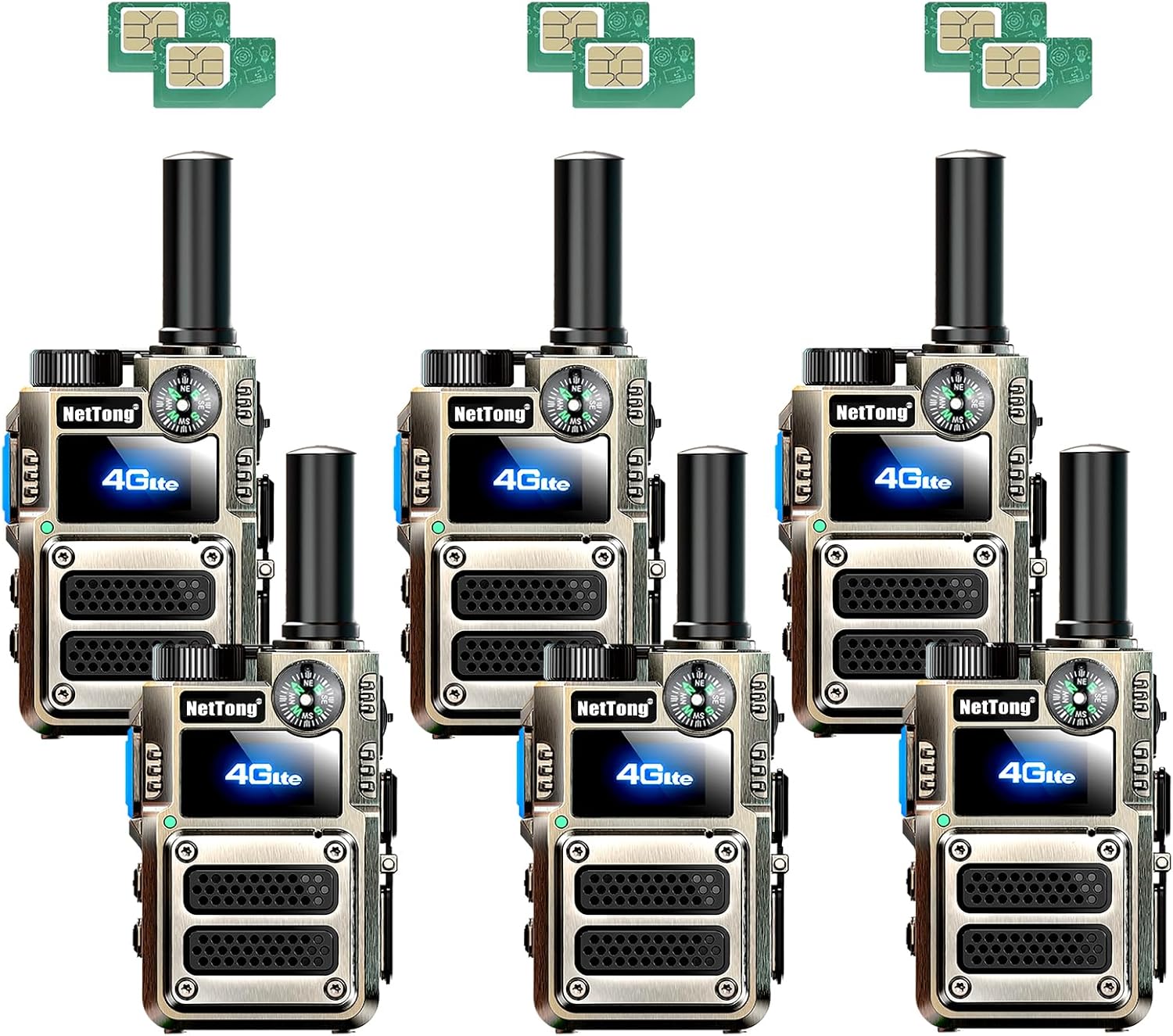 Global Walkie Talkies Unlimited Range Nationwide PTT Walkie-Talkie Long Distance Handheld 4G PoC Two Way Radio Long Range for Logistics,Transportation,Large Outdoor Event (Metallic-1, 6)