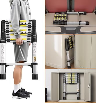 Telescopic Ladder, 3.2M Stainless Steel Ladders Extendable, Loft Ladder